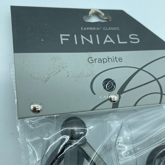 Cambria Finials Graphite Ends Curtain Rods and Hold Backs Dark Silver 5/8in - Picture 3 of 5